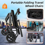 Lightweight Foldable Transport Wheelchair, Portable Travel Wheelchair with Handbrake for Adults & Seniors, Easy-Fold Design & Secure Locking Brakes Transfer Wheelchairs (Black)