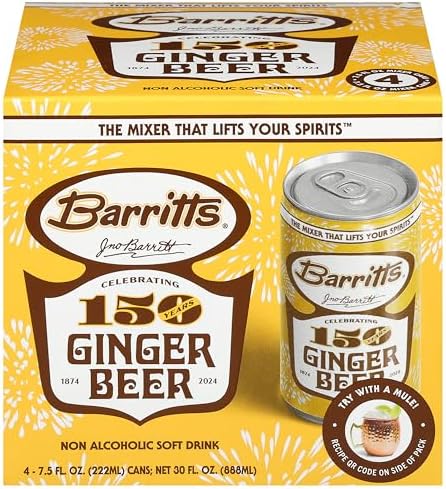 Barritts, Non Alcoholic Soft Drink Ginger Beer, 4 Pack, 30 Fl Oz