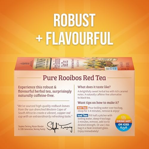 Twinings of London Pure Rooibos Herbal Red Tea Bags, 20 Count (Pack of 6)