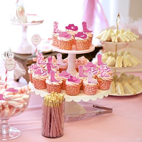 36PCS Edible Cowgirl Cupcake Toppers Wafer Ppaer HorseShoe Hat Cupcake Picks Edible Cowgirl Rodeo Cake Decorations for Western Cowgirl Theme Birthday Baby Shower Party Cake Decor Supplies