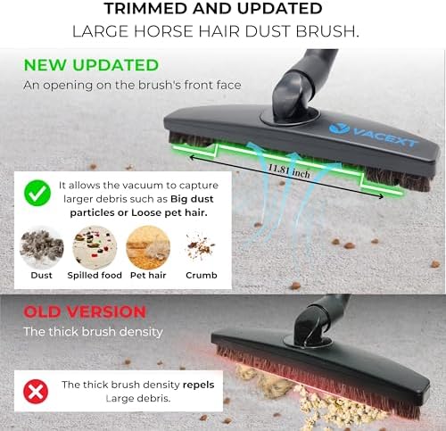 Upgraded Hardwood Floor Attachment with Horse Hair Soft Bristles & Flexible Brush Head for Vacuum Cleaners Using 1 ¼'' (1.25inch) (32mm) Accessories - Work on Low Carpet & Wood/Bare/Tile/Hard Floors