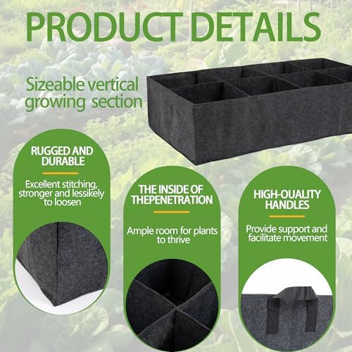 8 Grids Fabric Raised Garden Beds, 4x2x1ft Thickened 400G Square Fabric Grow Bags with Handles,Indoor Outdoor Fabric Plant Pots Planter for Vegetables, Herbs, Flowers