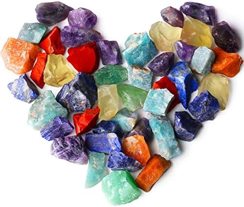 QINJIEJIE 0.9Lbs 7 Chakra Raw Crystals Natural Rough Stones Bulk Large 1" Rocks Reiki Gemstones Fountain Rocks for Tumbling Cabbing Polishing Wire Wrapping Wicca Garden Decoration
