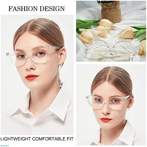 MARE AZZURO Cat Eye Reading Glasses Women Cute Readers 0 100 125 150 175 200 225 250 275 300 350 400 500 600 (Transparent, 2.00)