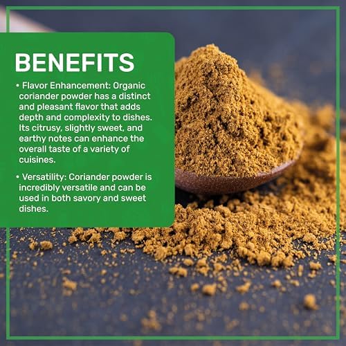 Jiva Organic Coriander Powder 1 Pound Large Jar (16oz) - Pure, Non-GMO, Lab Tested, 100% Raw Ground Coriander from India