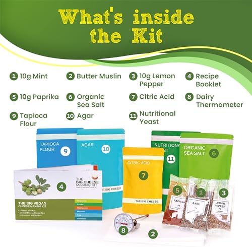 The Big Vegan Cheese Making Kit - DIY Vegan Cheese Starter I Cheese Making Supplies for Mozzarella, Ricotta, Feta I Cheese Maker I Perfect Food Gift I 6 Different Dairy-Free Cheeses I 20 Batches
