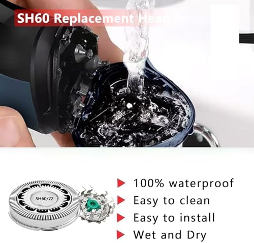 [6 Pack]SH60 Replacement Blades Series 6000 Compatible with Philips Norelco 6000 Replacement Heads,for Series 6000 Electric Shaver Razors Blade S6880/81 S6810/82 S6850/85 etc Model,With Cleaning Brush