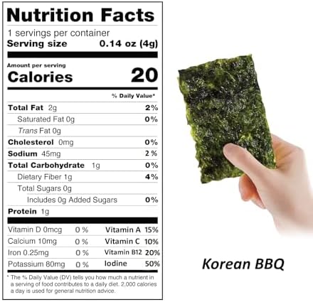KIMNORI Premium Organic Seaweed Snacks – Crispy Korean BBQ (KBBQ) Laver, Keto, Vegan & Low Calorie Superfood, 12 Individual Packs (4g/0.14 Ounce)