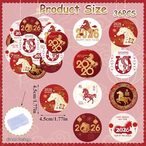 36PCS Edible 2026 Chinese Horse Year Cupcake Toppers Wafer Paper Chinese Happy New Year Cupcake Picks Horse Cupcake Toppers for 2026 Theme Party Decor Supplies