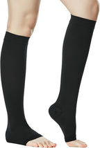 20-30 MmHg Medical Toeless Compression Socks for Women and Men,Legs Compression Sleeve Ankle Wide,Open Toe Stockings Compressions Knee Post for Varicose Vein,Circulation Recovery,for Travel,Run