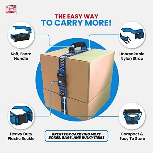 6' Carrying Strap with Handle | Adjustable Belt | Heavy Duty, Easy, Safe, Secure, Lifting, Moving, Carry Strap for Boxes, Groceries | Best Luggage Strap (Strap-A-Handle 6ft. Length, 40lb. Capacity)