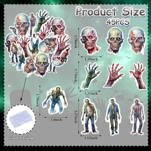 45PCS Edible Bloody Zombies Cupcake Toppers Wafer Paper Halloween Zombies Cake Decoration Horror Zombie Hand Cupcake Picks for Halloween Eve Theme Party Birthday Decor Supplies