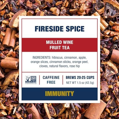 Tiesta Tea - Fireside Spice, Loose Leaf, Mulled Wine Herbal Tea, Premium Non-Caffeinated Holiday Blend, Make Hot or Iced, Brews Up to 25 Cups, 1.5 Ounce Resealable Pouch