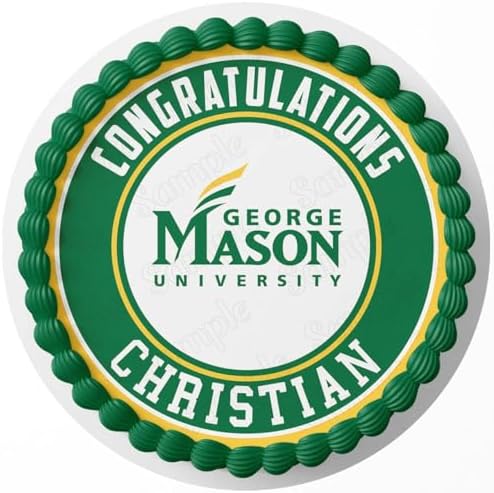7.5 Inch Edible Cake Topper – George Mason University Themed Birthday Party Collection of Edible Cake Decorations round