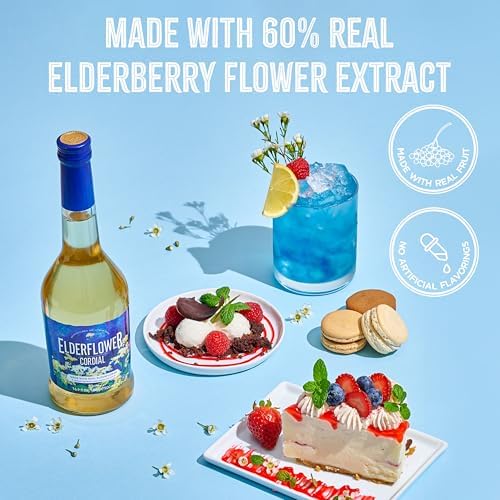 Gourmanity Elderflower Syrup, All Natural 3 Ingredient Elderflower Cordial, Floral & Fresh Elderberry Flower Syrup (500ml/16.9 fl oz Glass Bottle)