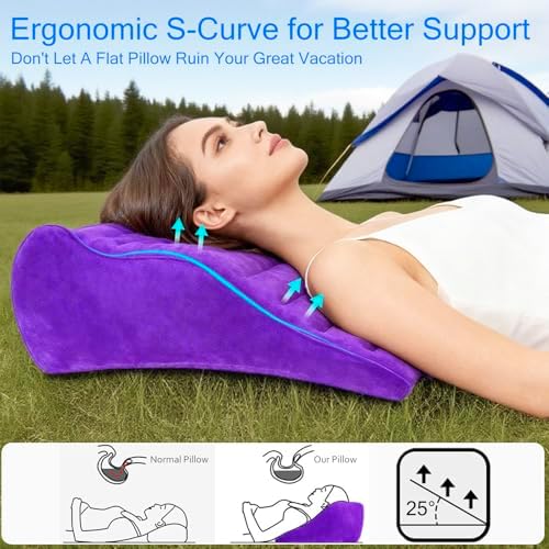 Inflatable Wedge Pillow for Traveling, Lightweight Wedge Pillow for Acid Reflux Relief, Portable Pillow Wedges for Sleeping, Blow Up Travel Pillow for Camping, Back Lumbar Support