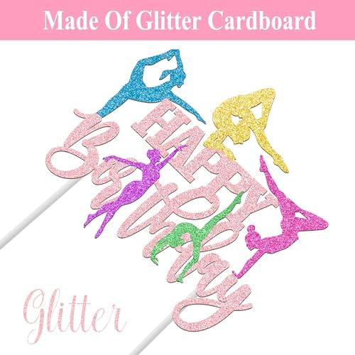 Gymmastics Birthday Party Cake Topper Gymnast Birthday Party Decorations Glitter Gymmastics Cake Topper for Sport Theme Party Baby Shower Supplies
