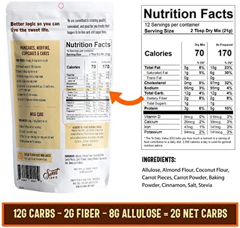 Sweet Logic Keto Baking Mix - Carrot Cake - Gluten-Free - Dairy Free - Diabetic-Friendly - High Protein - Allulose - Stevia - Low Sugar - Low Carb - Quick 20-Minute Prep (1-2G Carbs Per Serving)