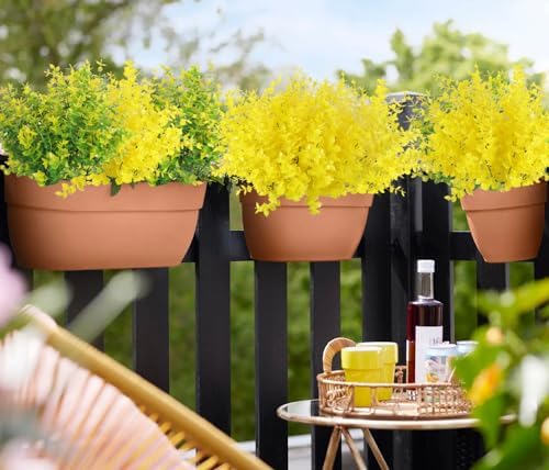 RECUTMS Artificial Flowers, Fake Outdoor UV Resistant Plants Faux Plastic Greenery Shrubs Indoor Outside Hanging Planter Home Kitchen Office Wedding, Garden Decor(Pure Yellow Eucalyptus)