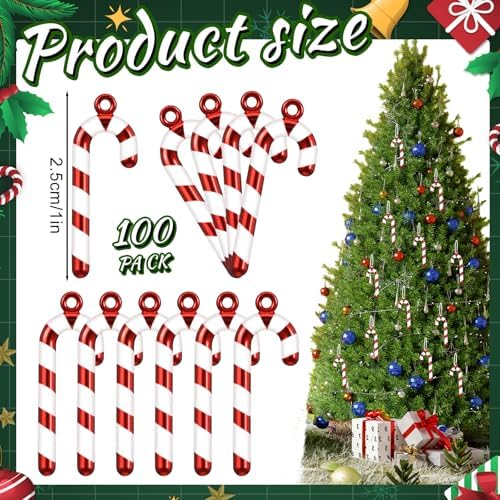 Chunful 100 Pcs Mini Christmas Candy Cane for Crafts Fake Plastic Candy Canes Charm for Jewelry Making 1 Inch Red and White Mini Christmas Tree Ornaments Xmas Table Scatters for Home Party Decor