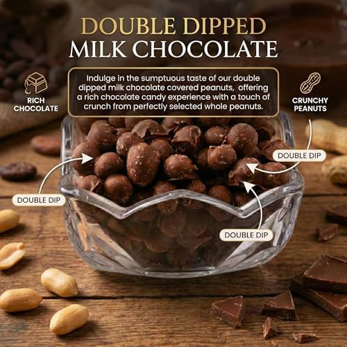Double Dipped Milk Chocolate Covered Peanuts 2LB Resealable Bag – Extra Thick Chocolate Coating, Crunchy Premium Peanuts, Bulk Candy Snack for Parties, Baking & Gifting ASOZI