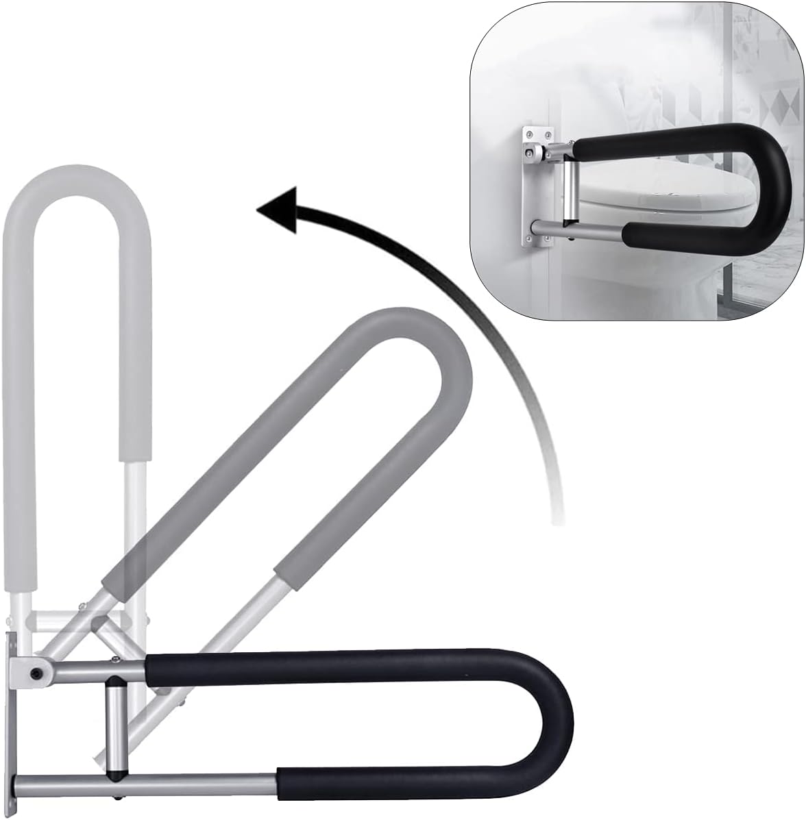 23.6 inch Foldable Handrail Grab Bars, Wall Mounted Toilet Safety Support for Handicap Elderly Seniors Disabled, Shower Bathroom Accessories…