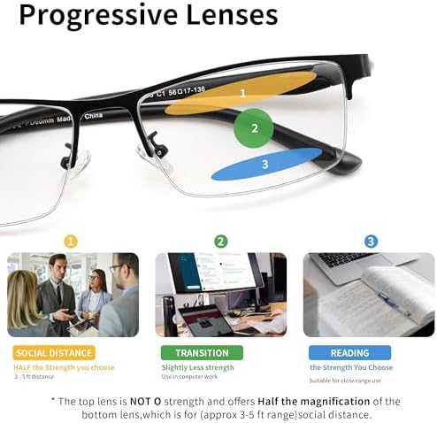 FEISEDY Blue Light Blocking Photochromic Multifocal Progressive Reading Glasses Vintage Half Frame UV400 Protection B1388