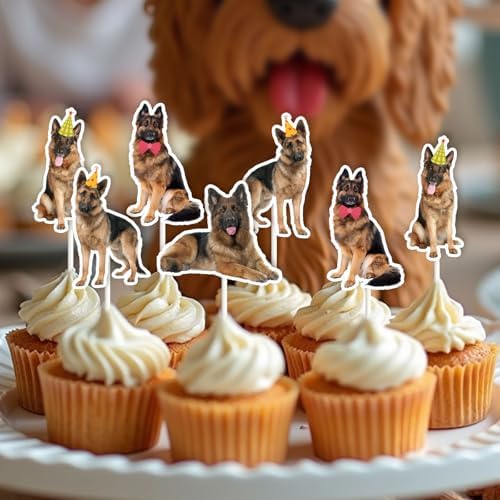Cheereveal 36PCS German Shepherd Cupcake Toppers, Cute Puppy Dog Cupcake Picks Cake Decorations, Pet Adoption Theme Birthday Baby Shower Party Supplies