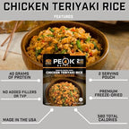 Peak Refuel Chicken Teriyaki Rice | 40g Protein | 580 Calories | 100% Real Meat | Premium Freeze Dried Backpacking & Camping Food | 2 Servings | Ideal MRE Survival Meal