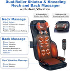 Shiatsu Massage Cushion for Neck and Back with Heat - 4D Kneading, Vibration for Relief Muscle Tension, Dual-Neck Design, Adjustable Intensity and Height for Office Chair, Home Use, Navy Blue