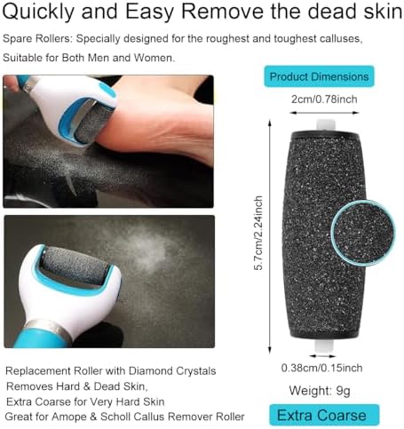 12 Extra Coarse Replacement Rollers for Amope Pedi Perfect Electric Foot File, Roller Head Refills for Amope Pedi Refills,with Diamond Crystals,Remove Callous,Dead Skin
