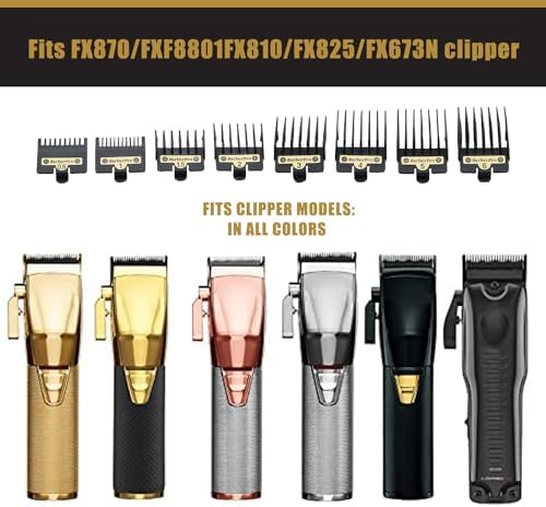 8PCS Clipper Guards for BaBylissPRO Barberology FX870, FX880, FX825, and FX673 Clippers,Trimmer Replacement Guards for Babyliss Clippers,Black