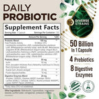 Probiotics 50 Billion CFU per Serving - 10 Strains + Prebiotics - Digestive Health, Gut & Immune Support - Occasional Constipation, Gas & Bloating Support for Women & Men, Bottled USA - 120 Capsules