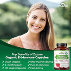Zazzee USDA Organic D-Mannose, 1000 mg Per Serving, 120 Vegan Capsules, 2 Month Supply, Non-GMO, Urinary Tract & Bladder Support, Potent & Fast-Acting, Lab Tested for Quality & Purity, Made in USA