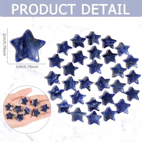 QINJIEJIE 20 PCS Blue Sodalite Star Crystals Healing Stones Mini Crystal Cute Polished Pocket Stone Thumb Star Gemstones Set Bulk Wholesale Reiki Energy Balancing Star Crystal Gifts for Women