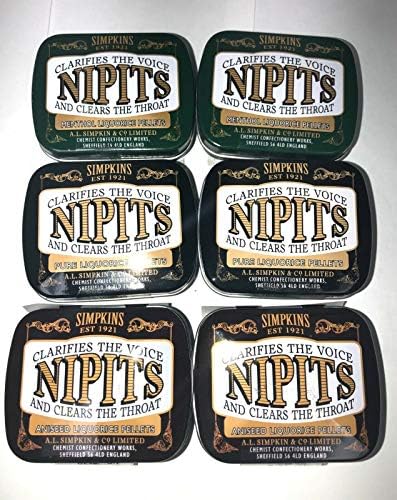 Simpkins Nipits Liquorice Variety Pack - 6 Tins of Authentic Black, Refreshing Mint Twist, and Aniseed Elegance - Gluten-Free Delight