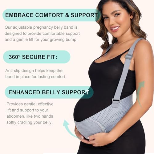 Belly Bands For Pregnant Women Maternity Belt Pregnancy Belly Support Band Adjustable Pregnancy Belt with Back Brace Straps (Gray, Medium)