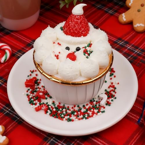 Christmas Sprinkles for Cookies Holiday Assortment 8 oz, White Red and Green Sprinkles Edible Jimmies, Nonpareils and Sanding Sugar Pearls for Decorating Christmas Cookies, Baking, Cupcakes, Cakes, Desserts