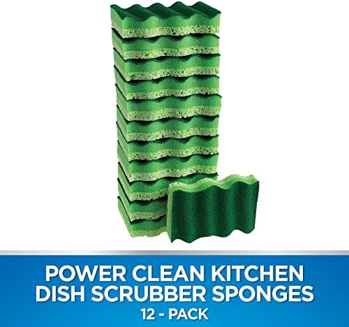 Dawn Power Clean Dual-Sided Scrubber Sponges for Dishwashing, Wave-Shaped Kitchen Sponges for Dish Cleaning, Pack of 12, Green