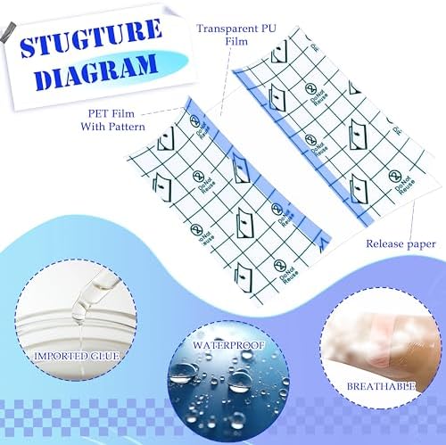 50 Pieces Waterproof Adhesive Bandages, 4" x 4" Transparent Tattoo Cover Up Tape Aftercare Bandage, Protective Clear Film Bandage for Wound Dressing, Swimming, Shower (4 x 4 Inch)