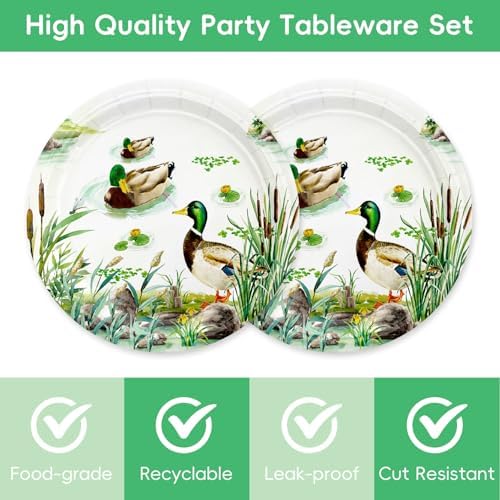 40Pcs One Lucky Duck Birthday Party Decorations,Mallard Duck Hunting or Baby Shower Decorations Plates Napkins,Set for 20 Guests
