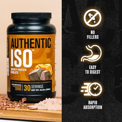 Jacked Factory Authentic ISO Grass Fed Whey Protein Isolate Powder - Low Carb, Non-GMO Muscle Building Protein w/No Fillers, Post Workout Recovery, Chocolate Peanut Butter - 25 Servings
