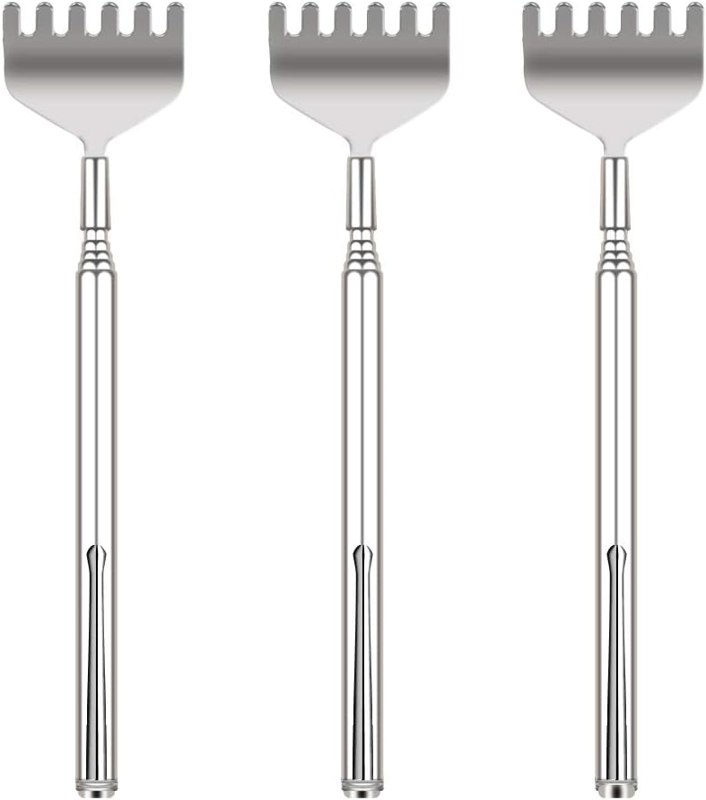 YIMICOO Extendable Back Scratcher for Men 3 Pack Portable Telescopic Metal Back Scratchers/Hand Massager with Pocket Clip for Thanksgiving, Birthday, Christmas Gifts