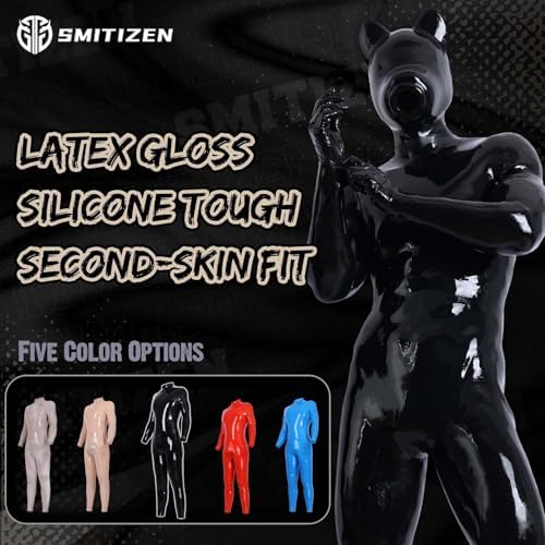 SMITIZEN Latex-like Silicone Catsuit Glossy Neck Entry Bodysuit for Men, One Piece Jumpsuit Zentai Clubwear Halloween Costume