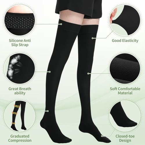 20-30mmHg Medical Thigh High Compression Stockings for Women & Men,Closed Toe Graduated Compression Socks,Circulation Pressure Stockings for Varicose Veins，Edema, DVT