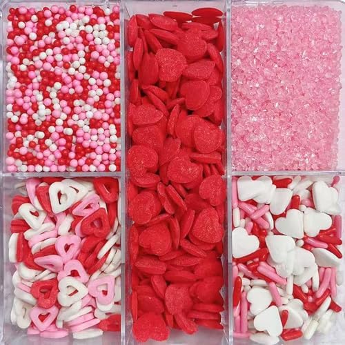 Sentovac Valentine Sprinkles Edible Red Pink White Heart Nonpareils Jimmies Sanding Sugar Mix for Cake Decorating Cookie Cupcake Topper Baking Decorations Valentine Wedding Supplies