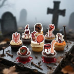 42PCS Edible Halloween Broken Body Parts Cupcake Toppers Wafer Paper Blood Eyeballs Cake Decoration Haunted House Cupcake Toppers for Halloween Eve Theme Party Birthday Decor