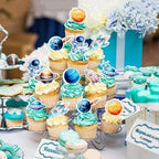 40Pcs Edible Space Astronaut Cupcake Toppers Solar System Galaxy Universe Planets Cupcake Picks Drink Topper for Outer Space Baby Shower Boys Blue Planet Birthday Party Cupcake Decorations