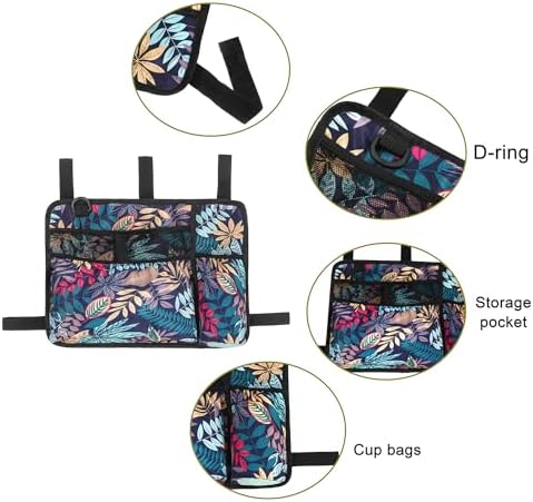 Walker Bag Basket with Cup Holder Suit for Adult Folding Walkers Rollator Organizer Carry Storage Pouch Water-Resistant Armrest Accessories for Seniors, Elderly, Handicap (foliage)