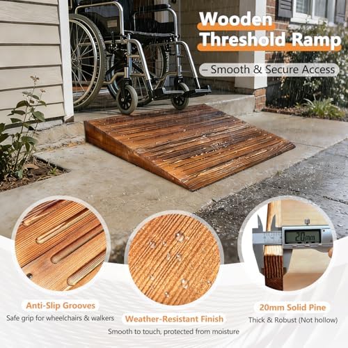 Wooden Threshold Ramps for Doorways, Wheelchair 5 inch Rise Portable Stair Ramps for Walker, Scooter, Handicap Elderly One Step Threshold Ramp Anti Slip for Home, Front Door, Shed Entry, Porch